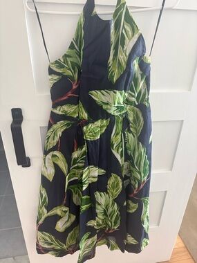 Ann Taylor Tropical Leaf Halter Sundress in Navy & Green
